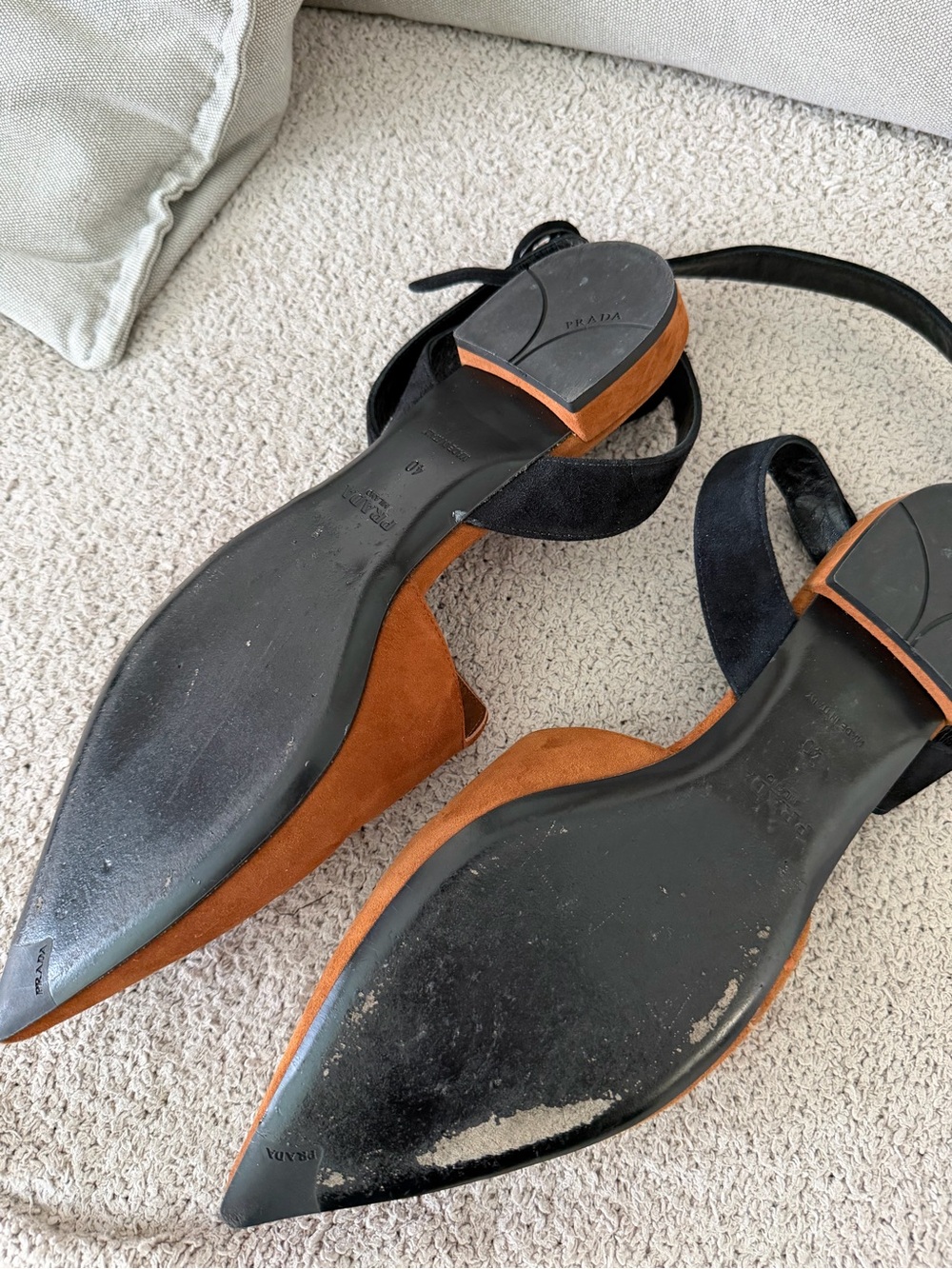 Prada Rust Suede Pointed Mule with Black Ankle Strap - Picture 3 of 3